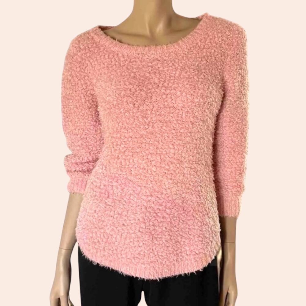 John Paul Richard Pink Sweater Eyelash Size Large Boucle Popcorn JPR Hi-Low
